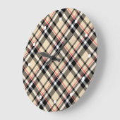 シックな赤ベージュ白黒格子模様ストライプ模様 ラージ壁時計 (傾斜)