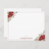 シックな赤ポインセチアのクリスマスウォーターの色フローラ ノートカード (正面/裏面)