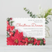 シックな赤ポインセチアパインクリスマスディナーパーティー 招待状 (スタンド正面)