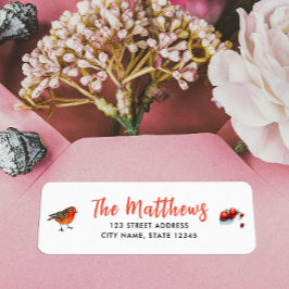 シックな赤ロビンウォーター色の手書き名前のタイプ ラベル