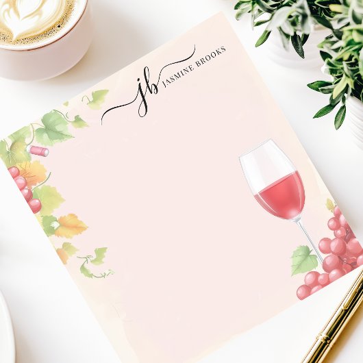 シックな赤ワイングラスパーソナライズされたブドウ水色 ノートパッド