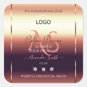 シックな赤茶色の製品ラベルジュエリーイニシャルロゴ スクエアシール (正面)