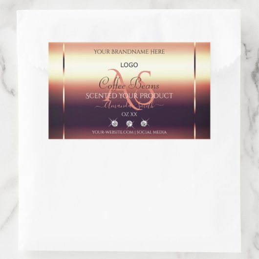 シックな赤茶色の製品ラベルジュエリーイニシャルロゴ 長方形シール (バッグ)