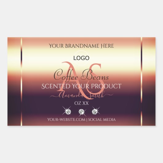 シックな赤茶色の製品ラベルジュエリーイニシャルロゴ 長方形シール (正面)