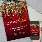 シックな赤金ゴールドブラックグリッターがドリッ感謝していプする カード