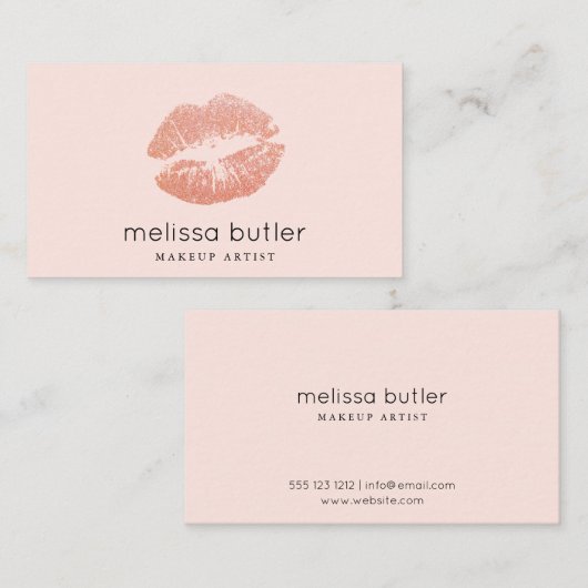 シックな赤面のピンクの唇のメーキャップアーティスト 名刺 (正面/裏面)