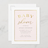 シックな赤面のピンクの金ゴールドのタイポグラフィのベビーシャワー インビテーションポストカード (正面/裏面)