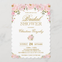 シックな赤面のピンクの金ゴールドの花のブライダルシャワーの招待