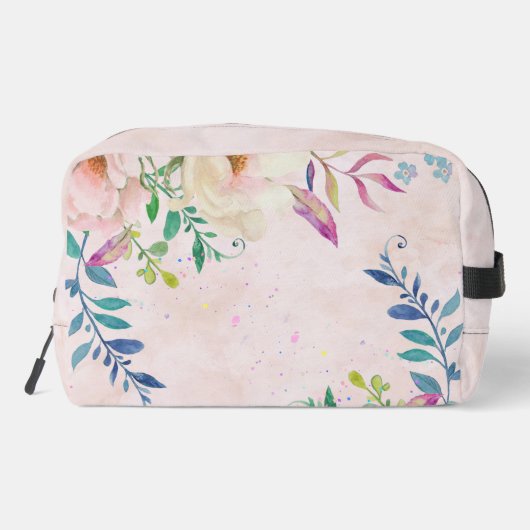 シックな赤面の水の色フローラルモノグラムカスタムテキスト ドップキット (裏面)