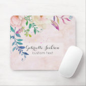 シックな赤面の水の色フローラルモノグラムカスタムテキスト マウスパッド (マウス)