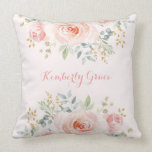 シックな赤面の水彩画のばら色のBohoの女の赤ちゃんの子供部屋 クッション<br><div class="desc">この金ぱくのアクセントのフェミニンな設計特微の豪華な水彩画の赤面のピンクのバラ</div>