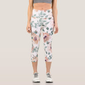 シックな赤面ウォーターカラーフラワー カプリレギンス (正面)