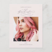 シックな赤面スクリプトワンフォト卒業パーティー 案内ポストカード (正面)