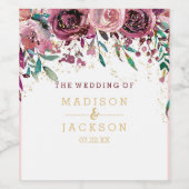 シックな赤面ストライプの花と金ゴールド結婚ズモノグラム ワインラベル (シングルラベル)