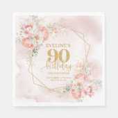 シックな赤面ピンクと金ゴールド90thバースデーカクテル スタンダードランチョンナプキン (正面)