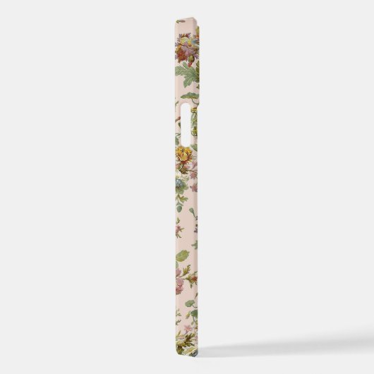 シックな赤面ピンクのバラ黄色の花茎模様 iPhoneケース (右側面)