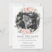 シックな赤面ピンクのフローラ写真Save the Date Card 招待状 (正面)