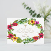 シックな赤面ピンクの花金ゴールドクロスホーリーコミュニオン サンキューカード (スタンド正面)