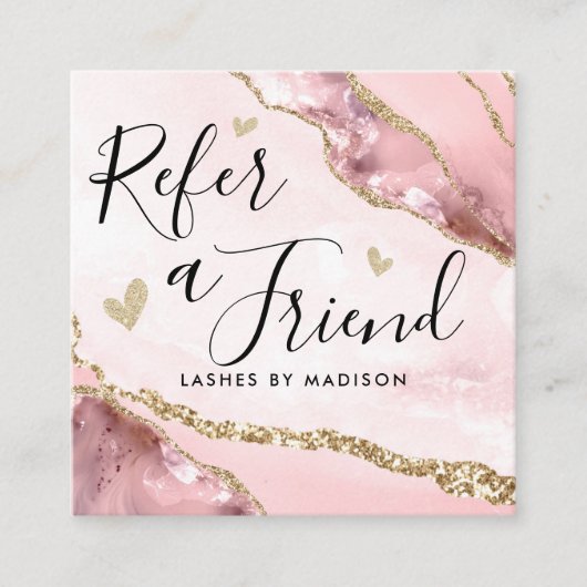 シックな赤面ピンクの金ゴールドグリッターAgate友人を参照 紹介カード (正面)