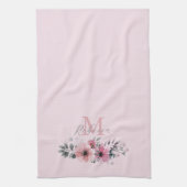 シックな赤面ピンクウォーターカラーフローラモノグラム キッチンタオル (縦)
