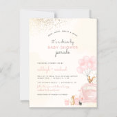 シックな赤面ピンクバルーン赤ちゃんシャワーで車を運転 マグネット招待状 (正面)