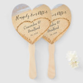 シックな赤面ピンクビーチ結婚式ハートサンドの好意 ハンドファン (正面&裏面)