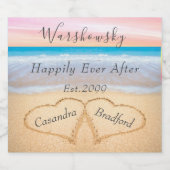 シックな赤面ピンクビーチ結婚式2ハートサンドリキュール リキュールボトルラベル (シングルラベル)