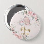 シックな赤面ピンクフローラハイティーパーティーママになる 缶バッジ (正面&裏面)