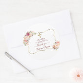 シックな赤面ピンクフローラ金ゴールドファーストホーリーコミュニオン ラウンドシール (封筒)