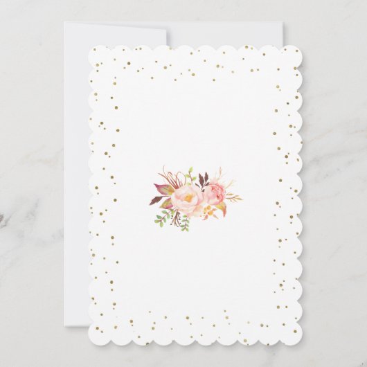 シックな赤面ピンクフローラ金ゴールドファーストホーリーコミュニオン 招待状 (裏面)