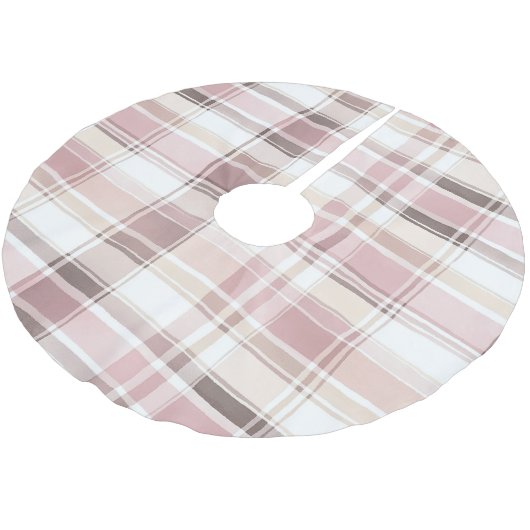 シックな赤面ピンクホワイトクリームプレイドクリスマス ブラッシュドポリエステルツリースカート (アングル)