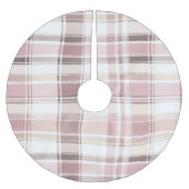 シックな赤面ピンクホワイトクリームプレイドクリスマス ブラッシュドポリエステルツリースカート (正面)