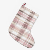 シックな赤面ピンクホワイトクリームプレイドクリスマス ラージクリスマスストッキング (正面 (吊り時))
