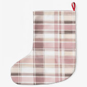 シックな赤面ピンクホワイトクリームプレイドクリスマス ラージクリスマスストッキング (裏面)