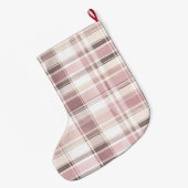 シックな赤面ピンクホワイトクリームプレイドクリスマス ラージクリスマスストッキング (裏面 (吊り時))