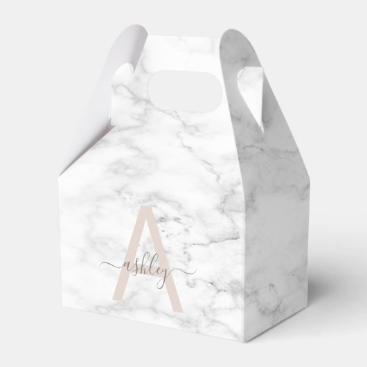 シックな赤面ピンクホワイトマーブルスクリプト名モノグラム フェイバーボックス (正面サイド)