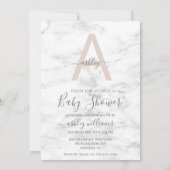 シックな赤面ピンクホワイトマーブルモノグラムベビーシャワー 招待状 (裏面)
