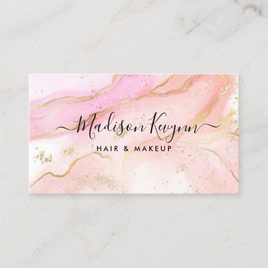 シックな赤面ピンク金ゴールドグリッターマーブルアガテモノグラム 名刺 (正面)