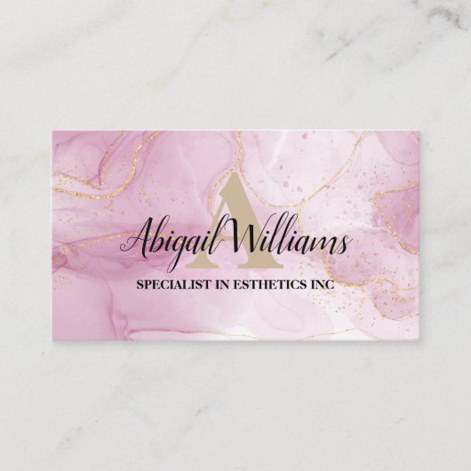 シックな赤面ピンク金ゴールドグリッターマーブルアガテモノグラム 名刺 (正面)