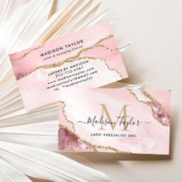 シックな赤面ピンク金ゴールドグリッターマーブルアガテモノグラム 名刺