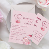 シックな赤面ピンク&クリムゾンレッド日付カードを保存 セーブザデート