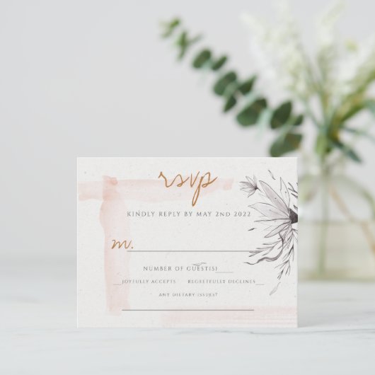 シックな赤面ピーチグレイ水色の応答カード 出欠カード (スタンド正面)