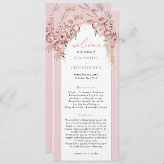 シックな赤面ピーニーpampas boho arch bohoプログラム プログラム (正面/裏面)