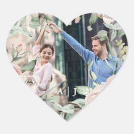 シックな赤面フローラとモノグラムフォト結婚ズ ハートシール