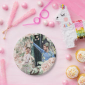 シックな赤面フローラとモノグラムフォト結婚ズ ペーパープレート (パーティー)