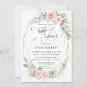 シックな赤面フローラグリーナリーベビーシャワージオメトリック 招待状 (正面)