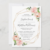 シックな赤面フローラグリーナリー幾何結婚フレーム 招待状 (正面)