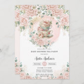 シックな赤面フローラハイティーパーティーベビーシャワー 招待状 (正面/裏面)