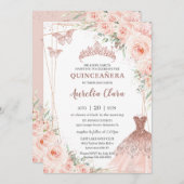 シックな赤面フローラバラ金ゴールドドレスガウンキンセアニラ 招待状 (正面/裏面)