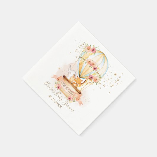 シックな赤面フローラホットエアバルーンベビーアニマル スタンダードカクテルナプキン (角)